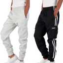 Hind Boys 2-Pack Fleece Jogger Sweatpants with Cargo Pockets for Kids Athletic & Casual Wear (8, Black Grey Heather)