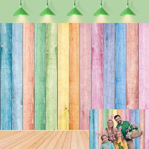 Colorful Wood Backdrop Easter Rainbow Pastel Rustic Wooden Wall Floor Texture Photography Background Spring Easter Kids Adult Baby Shower Birthday Party Decor Banner Portrait Photo Props (7x5FT)