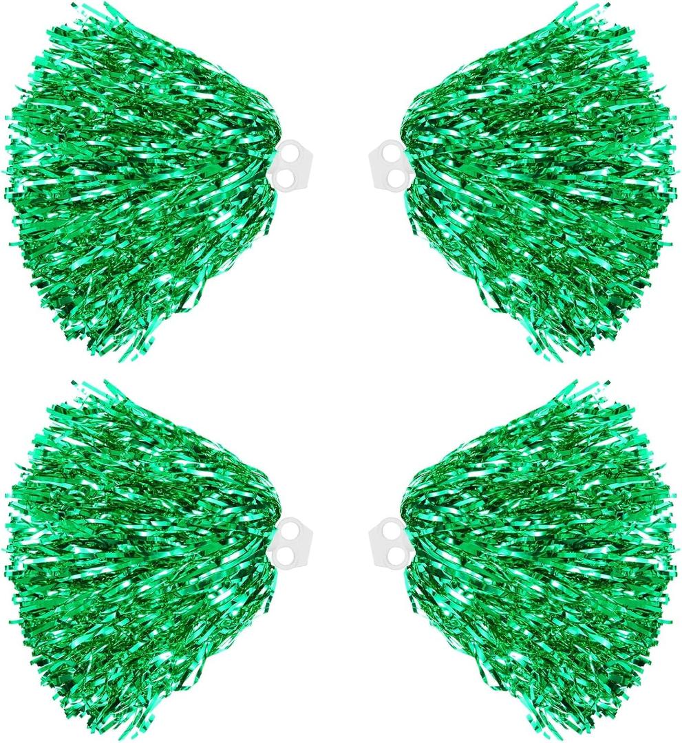 Thenshop 4 Pack Cheerleading Pom Poms Cheerleader Squad Spirited Fun Pompoms Cheer Hand Flowers Metallic Foil Pompoms for Adults Sports Meeting Team Spirit Cheering Party (Green)