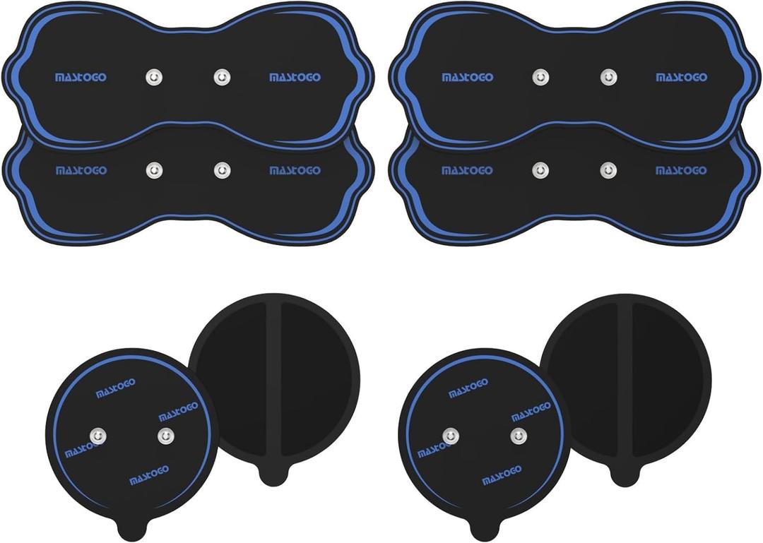 MASTOGO Wireless TENS Unit Electrode Pads Combo Set 8-Pack Multi-Size Electrodes, Reusable & Latex-Free Replacement Pads for Wireless TENS Units, 3.5mm Snap Connectors (for Multi-Site Pain Relief)