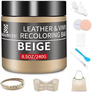 Leather Recoloring Balm, 8.5oz Leather Color Restorer, Beige Leather Repair kit for Furniture and Car Interior, Leather Couch Scratch Repair, Leather Dye Paint for Faded, Cracked and Damaged Leather
