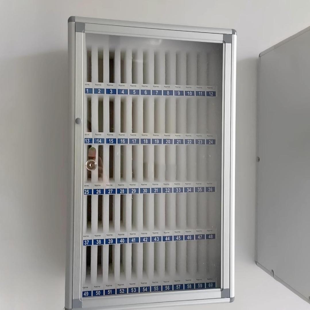 Lockable Cell Phone Locker Wall Mount, Aluminum Alloy Clear Box for Exam University During Classes, Teacher Storage & Organizer Cell Phone Box(60 Slots)
