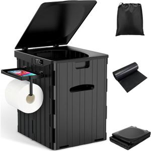 XL Portable Toilet for Adults, Extra Large 15.4"H Foldable Camping with Detachable Phone Shelf and Paper Holder, Waterproof Porta Potty Lid Camping, Hiking, Long Road Trips, Car