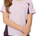 ZDC Kids Girls Athletic T Shirts Color Block Crewneck Gym Yoga Tees Casual Cute Basic Tees 11-12 Years,  Purple