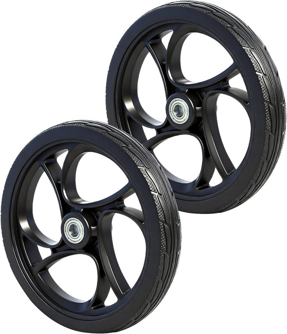 2PCS 8 Inch Walker Wheel, 5/16" (10 mm) Bearing Solid Replacement Wheels for,Knee scooter (8 Inch) (10mm) (Matte Black)