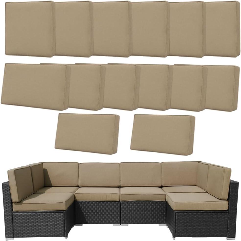 14Pcs Outdoor Cushion Covers Replacement Washable w/Zipper for 6-Seaters Sofa Patio Slipcovers Set Seat and Back Covers Only-25x25x3.15inch