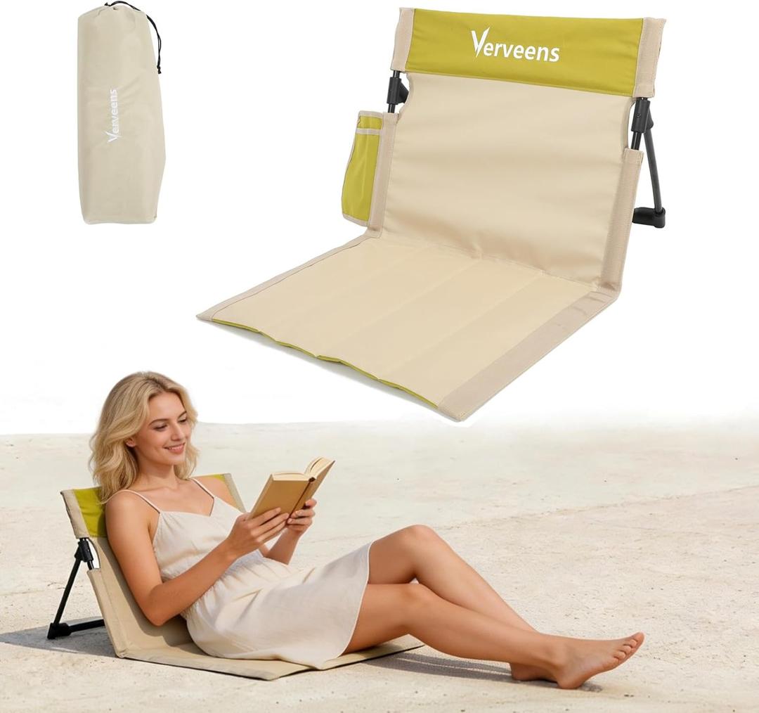 Extra Large Foldable Camping Chair with Cup Holder,Ultra-Light Portable Beach Chair with Carry Bag for Sunbathing Swimming Poolside Picnic Lawn Road Hiking Trips (Beige and Yellow)