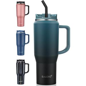 40 Oz Insulated Water Bottle Jug with Straw and Handle, Large Metal Sport Water Flask, Stainless Steel Travel Coffee Mug Cup, Thermal Coffee Tumblers with Lid, Indigo Black