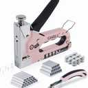 SHALL Staple Gun Heavy Duty, 3-in-1 Upholstery Staple Gun Kit with 3000 Staples, Stapler Remover, Manual Brad Nailer with Specific Staples Outlet Position Indicator (Pink)