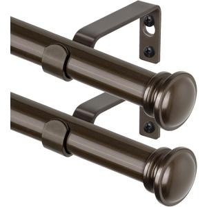 TONIAL 2 Pack Curtain Rods for Windows 48 to 84 Inch, Telescoping Splicing 3/4 Inch Single Rods for Windows Decorative Drapery Rod 32 to 86 with Small Finial, Bronze (32-86"(2 Pack))