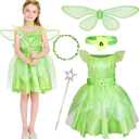 Girls Fairy Costume, Princess Dress Wings Tutu Sequin Suit for Kids Halloween Party Fancy Dress Up Dresses 3-10Y (7-8Y, Green)