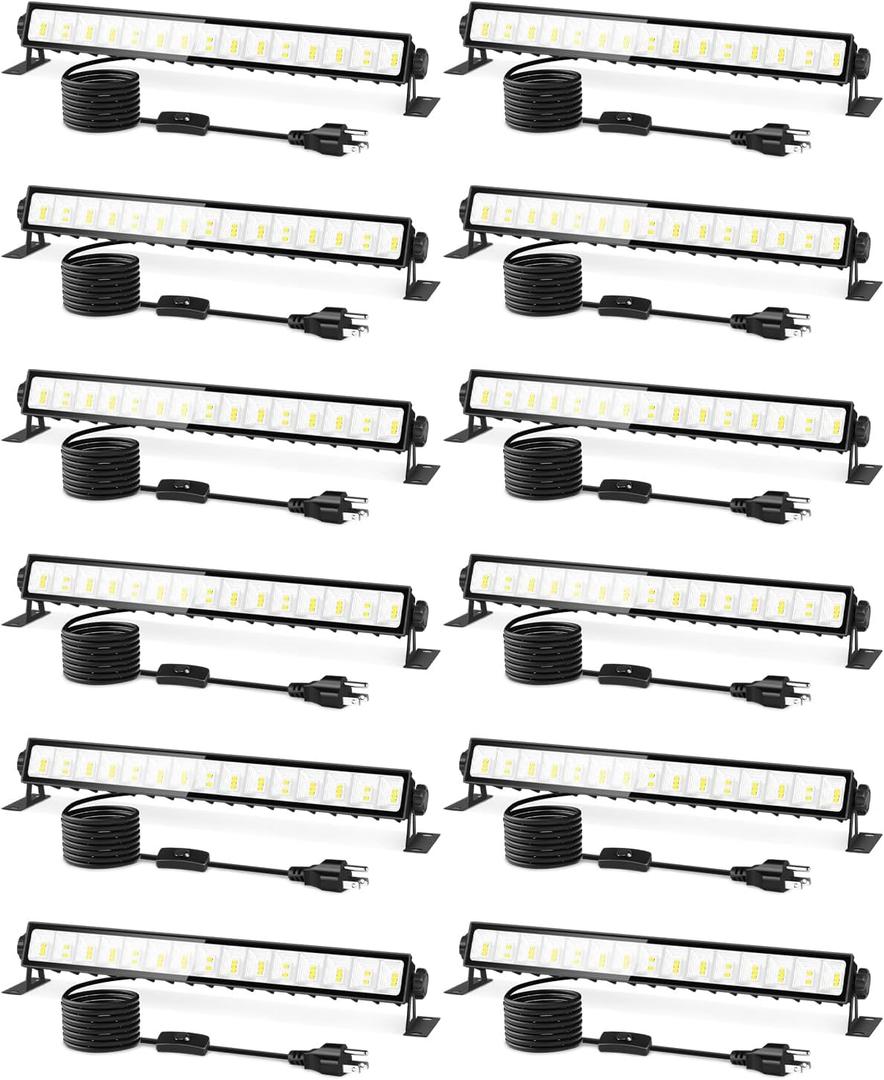THECHAM IP66 Waterproof 45W LED Shop Lights, 5400LM 6000K Daylight White Garage Light with 6FT Power Cord & Switch, Plug in LED Work Light for Garage, Workshop, Warehouses, Basement, Yard, 12 Pack
