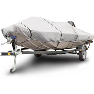Budge 600 Denier Boat Cover fits Center Console Flat Front/Skiff/Deck Boats B-641-X6 (20' to 22' Long, Gray)