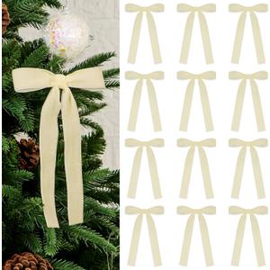 16Pcs Velvet Bows 5x7 Inch Christmas Tree Ribbon Bow for Gift Wrapping, Wreath, Garland, Fireplace, Staircase, Window, Cabinet, DIY Crafts, Holiday Wedding Home Decoration (Cream White)