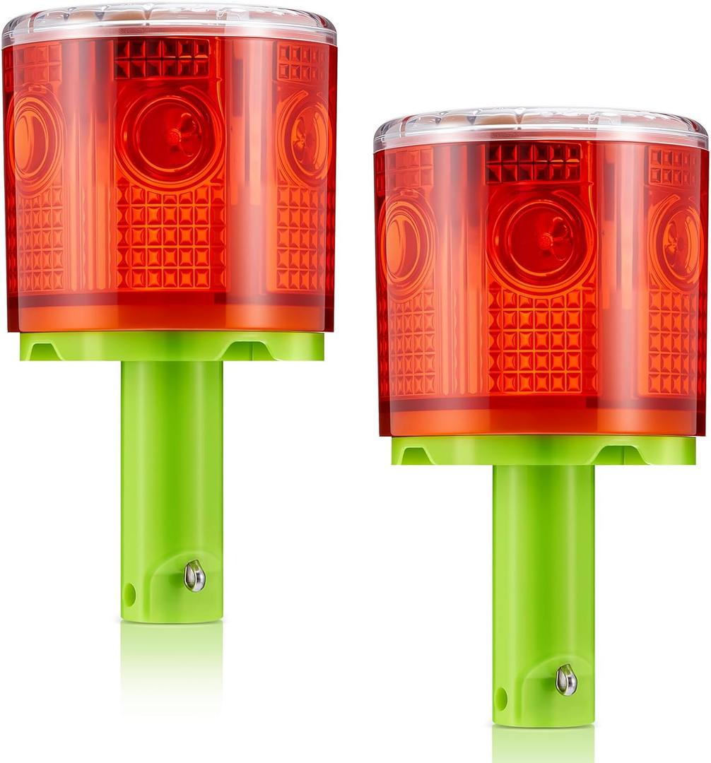 2 Pcs Solar Strobe Warning Traffic Light 360 Degree Single Column IP65 Waterproof Emergency Strobe Flashing Barricade Safety Road Construction Traffic Light(Red,Stand)
