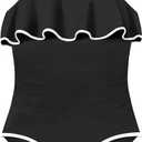Girls Swimsuit One Piece Swimsuits Ruffle Solid Color Bathing Suit for Teens Contrast Trim Swimwear 9-16Y with Padded