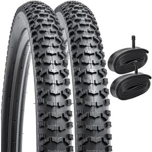 YUNSCM 2-PCS 26" Mountain Bike Tires 26x2.40/58-559 and 26" Heavy Duty Bike Tubes Schrader Valve AV32mm Compatible with Off Road Bike 26x2.35 26 x 2.40 Bicycle Tires and Tubes