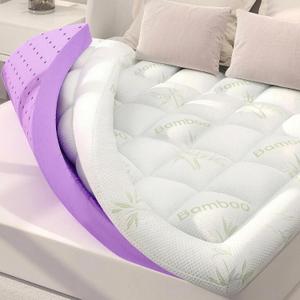 SINWEEK Queen Bamboo Cooling 4 Inch Dual Layer Memory Foam Mattress Topper with 2 Inch Gel Memory Foam & 2 Inch Pillow Top Mattress Pad for Pressure Relief, Rolled Separately for Faster Expansion