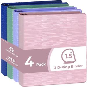 POPRUN 3 D Ring Binder 1.5 Inch, PVC-Free, Holds 375 Sheets of 8.5 x 11 Paper, Extra Durable Organizer with 2 Pockets for School & Office, Heavy-Duty, 4 Pack, Multicolor