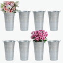 Notakia 8 Pcs 12 Inch Large Galvanized Metal Vases Farmhouse French Flower Bucket Vases for Cut Flowers for Home Decor and Wedding Table Centerpiece Decorations (Large Silver)