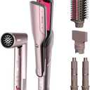 Shark FlexFusion Hair Straightener & Powerful Hair Dryer with Fusion Hair Brush, Ceramic Air Styler with Auto-Wrap Hair Curlers & Concentrator, Ceramic Plates, Cosmic Blush HD641S
