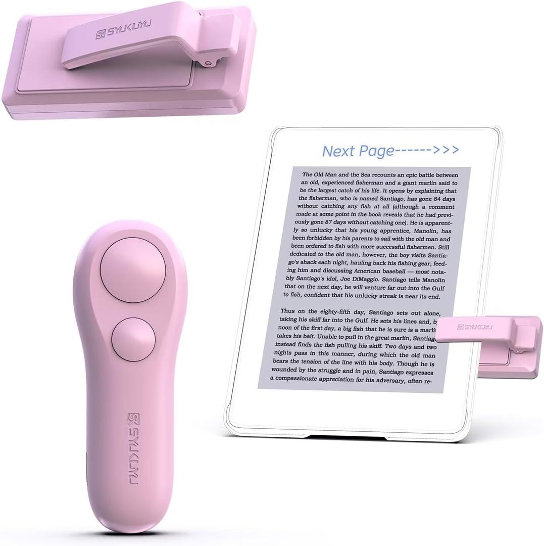 SK SYUKUYU RF Remote Control Page Turner for Kindle Reading Ipad Surface Comics, iPhone Android Tablets Reading Novels Taking Photos(Pink)