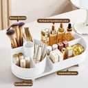 Rotating Vanity Organizer with Brush Holder, Large Spinning Makeup Skincare & Cosmetic Organizer, Countertop Perfume & Lotions Display Case (White)
