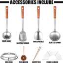 Teewe Carbon Steel Wok Traditional Hand Hammered - 13.4" Chinese Woks Round Bottom Wok Pan Set with 8 Pcs Cookware Accessories
