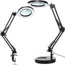 KIRKAS 10X Magnifying Glass with Light and Stand, 2-in-1 Stepless Dimmable LED Desk Lamp with Clamp, 3 Color Modes Lighted Magnifier Swivel Arm Light for Reading, Craft, Close Works - Black