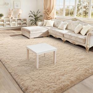BENRON Fluffy Rugs for Living Room 5x8 Light Tan, Washable Large Area Rugs for Bedroom Dining Table Office Kids Nursery Room, Washable Indoor Floor Carpets