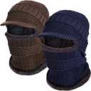 Syhood Knitted Balaclava Beanie Hat Winter Neck Warmer Ski Face Cover Neck Gaiter (Navy Blue, Brown)