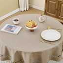 Farmhouse Round Linen Textured Tablecloth Lattice Cutwork Waterproof & Stain Resistant Table Cloth Wrinkle Free Round Table Cover for Dining Room and Outdoor Party, 55 Inch Dia, Coffee