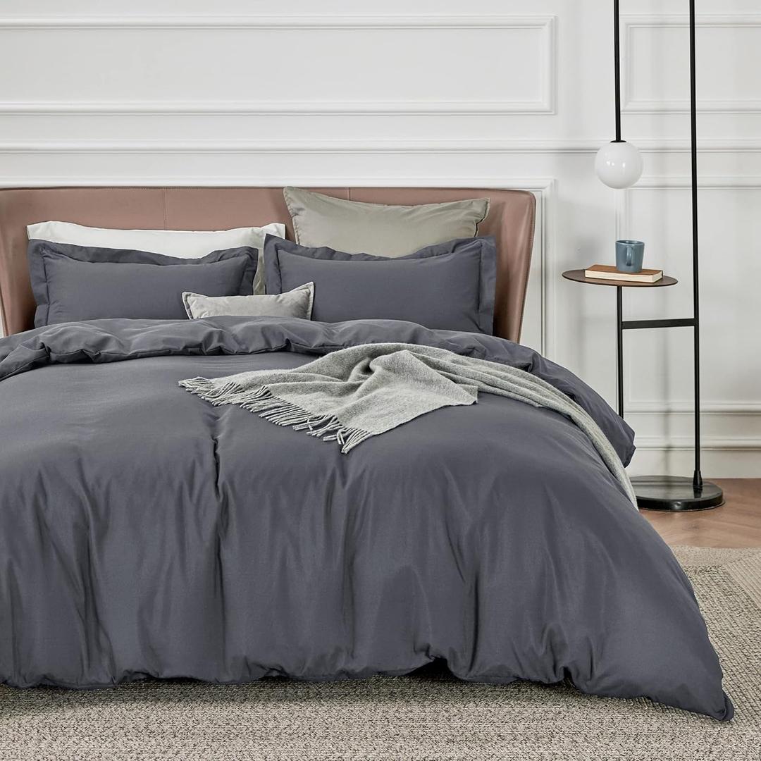 Bedsure Duvet Cover King Size - Soft Double Brushed Bedding Set for Kids & Adults, Zipper Closure, 3 Pieces, Includes 1 Duvet Cover (104"x90") & 2 Pillow Shams, NO Comforter, Dark Grey