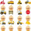 48 Pcs Construction Cupcake Toppers Picks Excavator Tractor Dump Truck Stop Sign Part Cupcake Toppers Truck Cake Decorations for Construction Theme Birthday Baby Shower Party Supplies