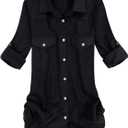 Alimens & Gentle Womens Plaid Flannel Shirts Long Sleeve Roll Up Casual Button Down Shirt (Large, Black)