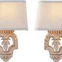 Rustic Wall Sconce with Linen Shade Mini Vintage Antique Wood Wall Light Fixture Retro Farmhouse Mid Centry Wooden Wall Sconce for Bedroom, Hallway, Fireplace, Living Room, 2-Pack, E12