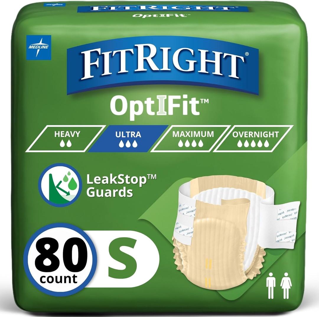 FitRight Adult Diapers, Ultra Heavy Absorbency, S (Waist Size 20in-32in), 20 Count, OptiFit Incontinence Briefs for Men and Women, Disposable, Moisture-Wicking, Leak Protection,