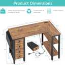 Lufeiya L Shaped Desk with Drawers & Storage Shelves, 47 Inch Small Reversible Corner Desk with Power Outlet for Home Office Bedroom, L-Shaped Gaming PC Computer Desks with Fabric Drawer, Rustic Brown, 47.2"