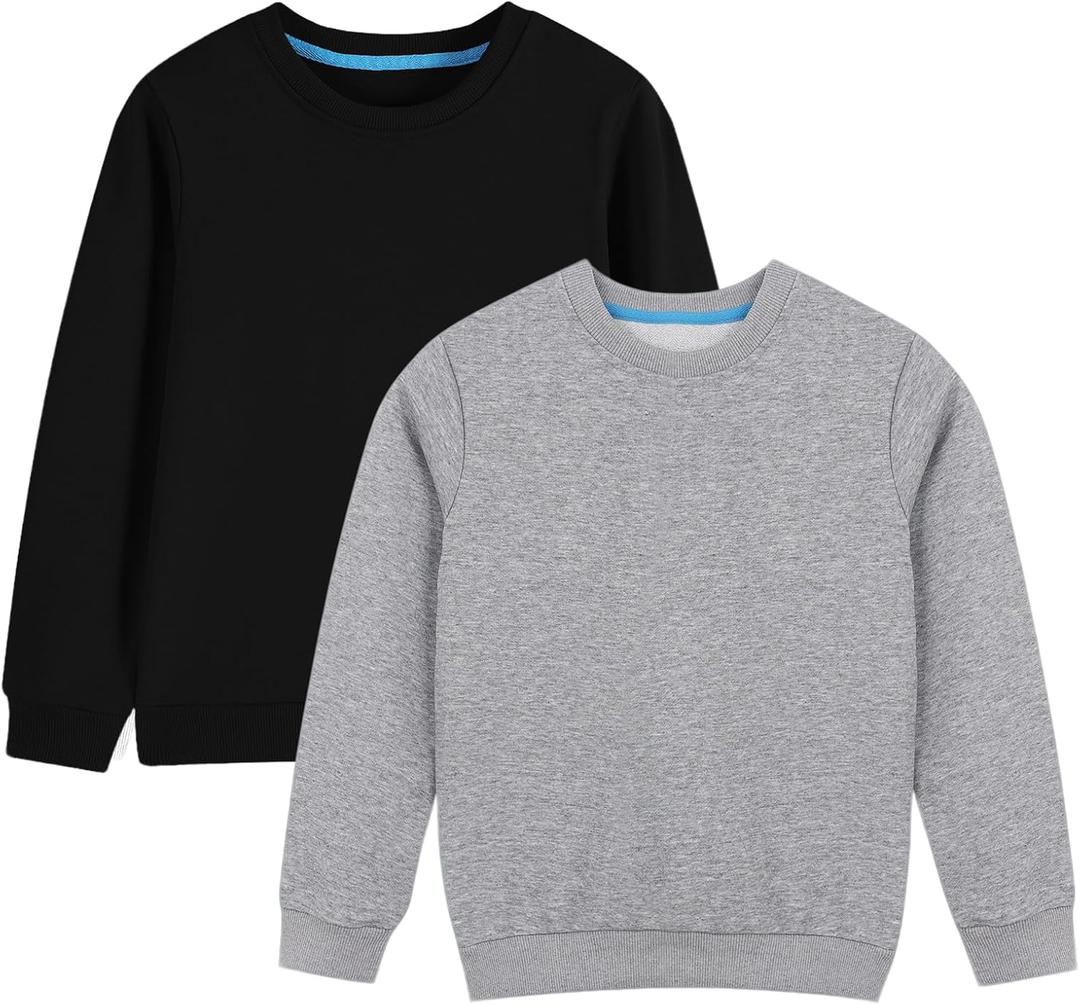 2-Pack Kids and Toddlers' Crewneck Sweatshirts Medium Weight Solid Long Sleeve Pullover Tops for Boys and Girls (3-4T, Black/Dark Heather Grey)