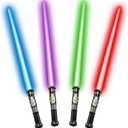 4 Pack Light up Sword Saber with FX Sound (on-Off Control) and Full Retractable Handle, 4 Colors LED Glow in The Dark Toy for Kids Adult