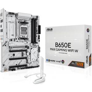 ASUS B650E MAX Gaming WiFi W AMD B650 AM5 ATX Motherboard, White PCB, DDR5, PCIe 5.0, 3X M.2, Wi-Fi 6E, 2.5Gb LAN, USB 10Gbps Type-C, DisplayPort, HDMI, BIOS Flashback, Aura Sync, Advanced AI PC
