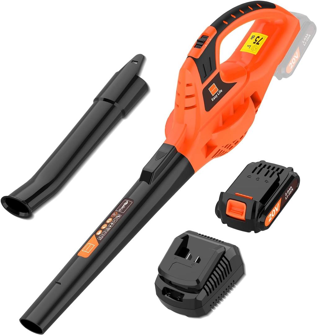 21V Leaf Blower Cordless | Handheld Electric Lightweight Blower with 2.0Ah Rechargeable Battery & Fast Charger | Adjustable Speeds, Portable Design for Lawn, Patio, Yard, Sidewalk Cleaning (Orange)