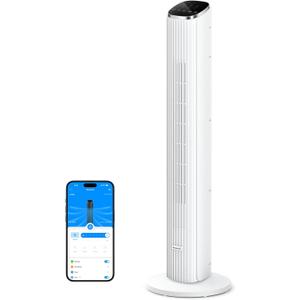GoveeLife White Tower Fan for Bedroom, 36" Smart Floor Fan with App/Voice Control, Temperature Sensor, 5 Modes 8 Speeds(25ft/s), 29dB Quiet Oscillating Fan for Office, 24H Timer, Auto Cooling