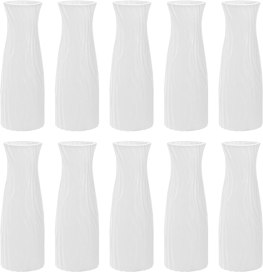 SOUJOY 10 Pack Composite Plastic Flower Vase, White Tall Conic Floral Vase Home Decor Centerpieces, Unbreakable Vase for Decor Living Room
