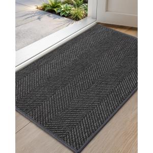 Color&Geometry Ultra Thin Indoor Door Mat 24"x36", Machine Washable Front Door Mat Non Slip, Low Profile Entrance Mat Indoor, Absorbent Carpet for Inside, Entry, Entryway, Dark Grey (FOLD)