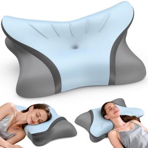Cervical Pillow for Neck Pain Relief, Ergonomic Pillow for Sleeping, Neck Support Bed Pillows, Orthopedic Contour Pillow for Side Back Stomach Sleepers,Neck Support Memory Foam Pillows (Blue&Grey)