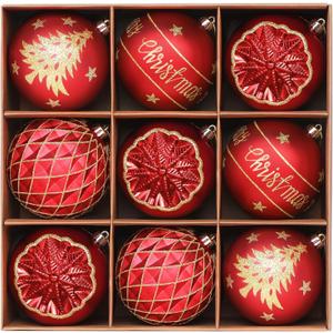 SHareconn 100MM/4 Inch 9PCS Large Christmas Balls Ornaments, Shatterproof Plastic Hanging Big Baubles Set for Xmas Tree Decoration Holiday Party Wedding Decorations with Hook,Red and Gold (10CM)
