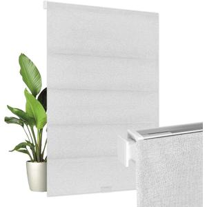 Allesin zen No Drill Cordless Roman Shades 31" x 64" Grayish White, 100% Blackout Linen Fabric Window Blinds, Thermal Insulated Room Darkening for Bedroom, Safe for Kids & Pets