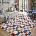 HUGEAR 5x8 Checkered Rug Coloful Living Room Modern Shag Rug Super Soft Washable Indoor Fuzzy Carpet Fluffy Vacuumable Rainbow Area Rugs for Bedroom Home Decor Non Slip