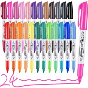 Permanent Markers Assorted Colors Set, 24 Colored Markers 24 Pack, Fine PointWorks on Wood, Plastic, Metal, and More, for Adults, Artist, Taecher, Kids